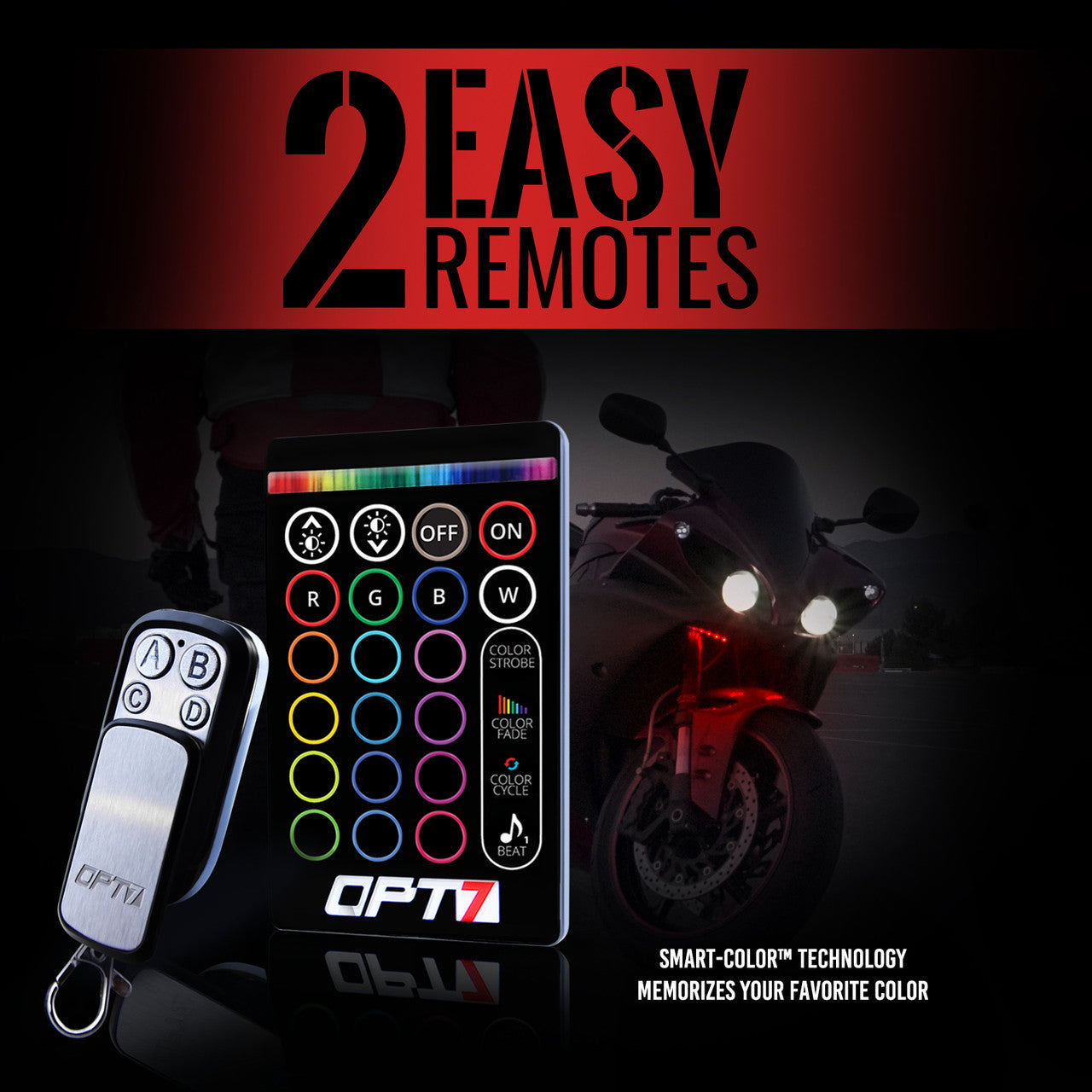 AURA Motorcycle Multi-Color LED Lighting Strip Kit for Cruisers Remote Control - Full Color Spectrum