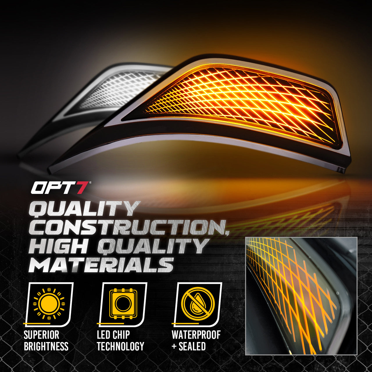 OPT7 Quantum Rock Light RGBW & LED Side Marker White-Amber for Jeep Wrangler JL JLU & Gladiator JT 18-23