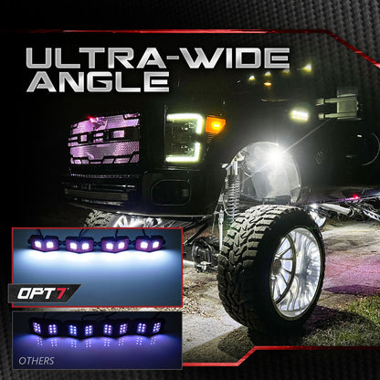 OPT7 Photon White 4PCS LED Rock Light w-Magnet Wide Angle Underglow Neon Lighting Kit