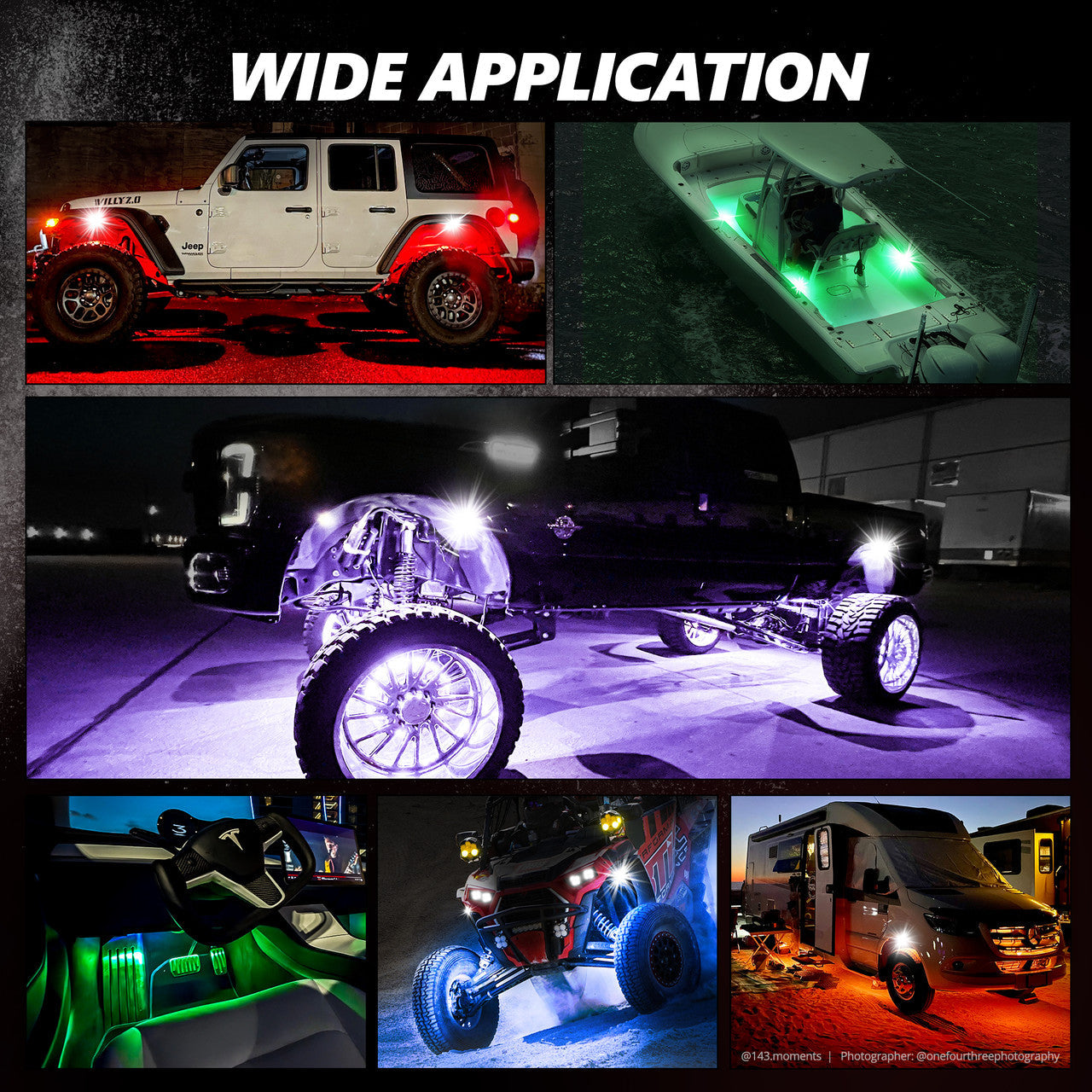 OPT7 Photon RGB 4 Pods Magnet Rock Lights + 2pc 10ft Extension Wires