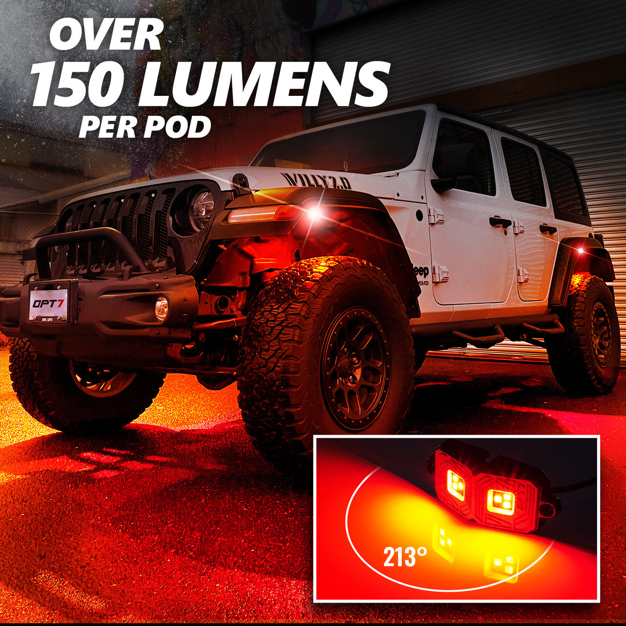 OPT7 Photon RGB 4 Pods Magnet Rock Lights + 2pc 10ft Extension Wires