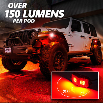 OPT7 Photon RGB 4 Pods Magnet Rock Lights + 2pc 10ft Extension Wires