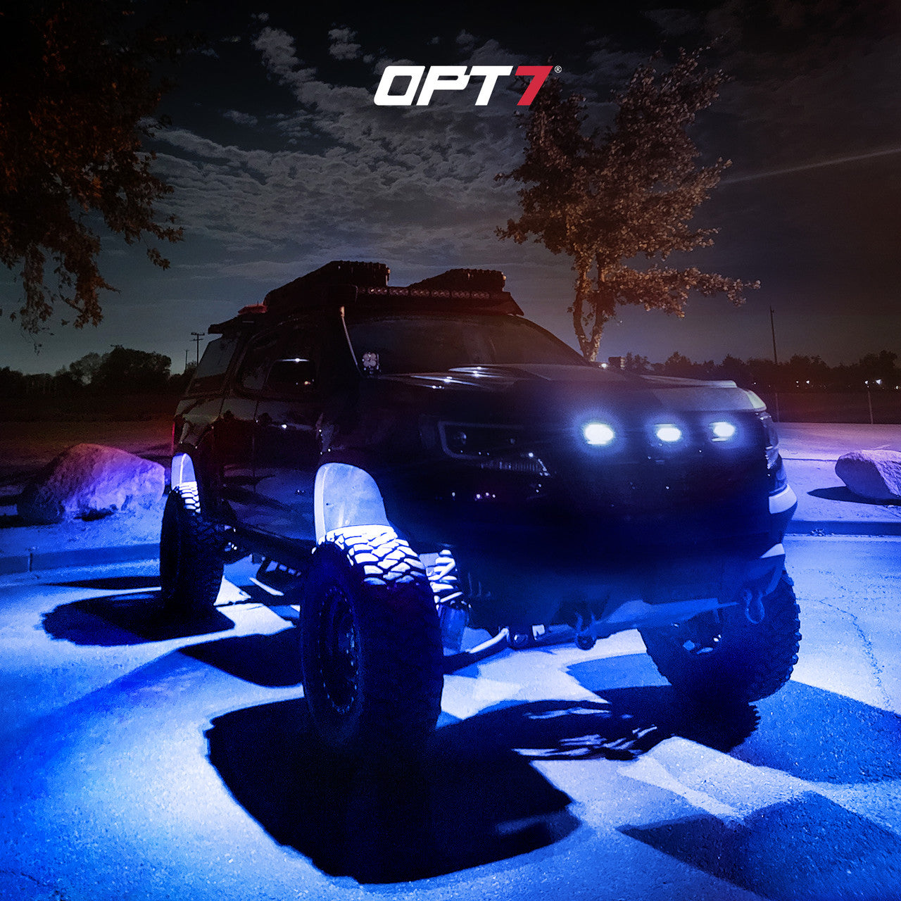 OPT7 Photon RGB 4PCS LED Rock Light w-Magnet Wide Angle Underglow Neon Lighting Kit