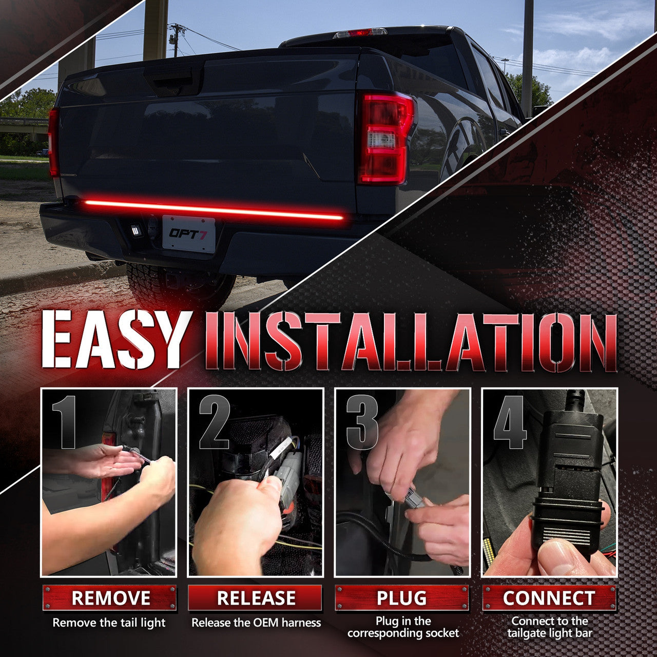 Ford F150 Tailgate LED Light Bar Bundle: Redline Parlux LED Tailgate Light Bar with F150 Quick Connect Harness Kit