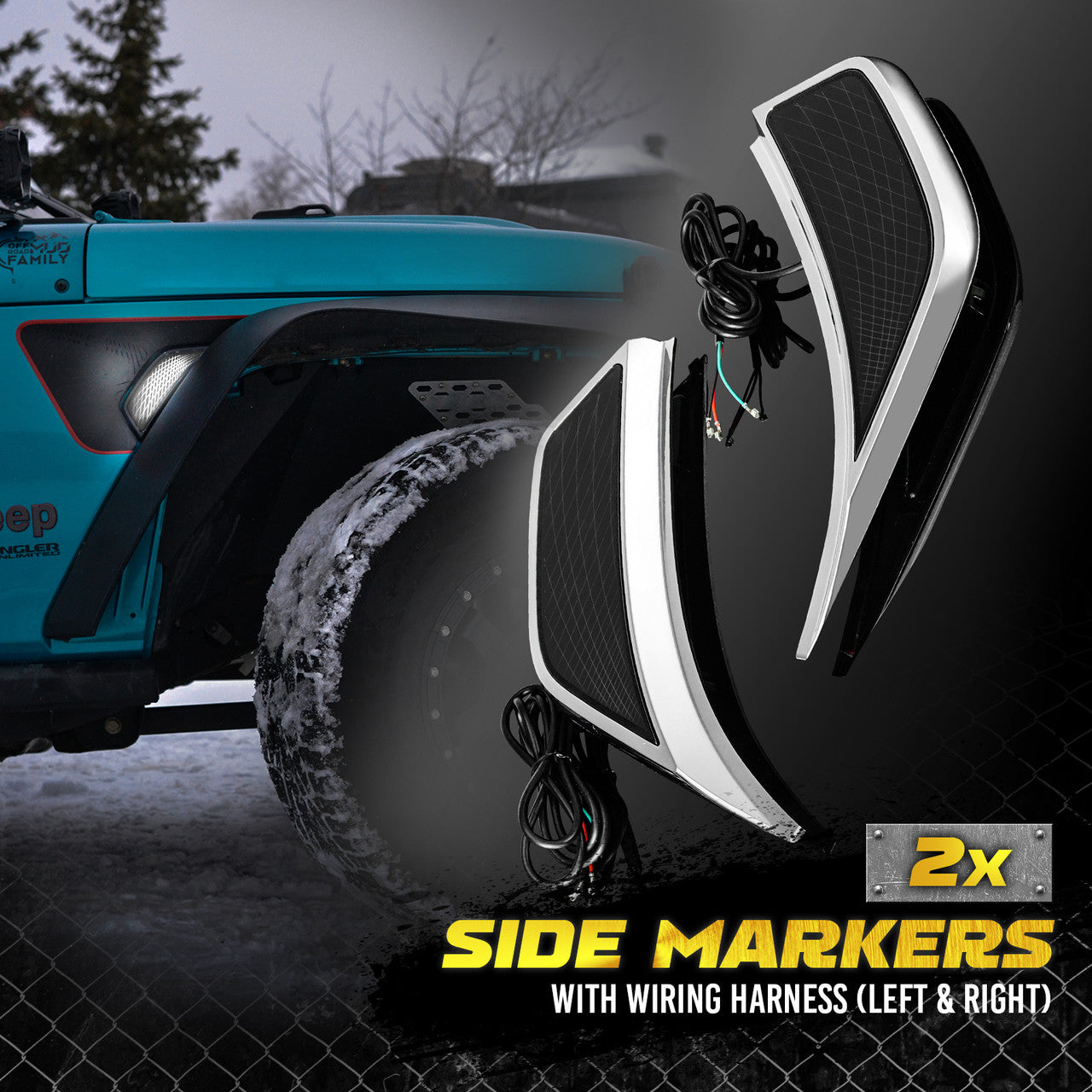 OPT7 Quantum Pro Rock Light RGBW & LED Side Marker White-Amber for Jeep Wrangler JL JLU & Gladiator JT 18-23