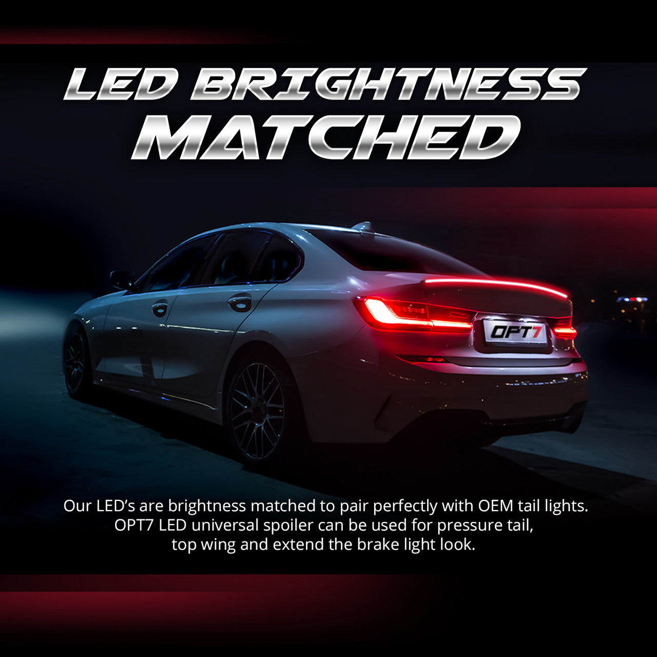 OPT7 Universal LED Rear Spoiler Lip Kit (3.9ft) for Car Trunk Exterior Accessories Brake light Universal Fit for Roof Wing
