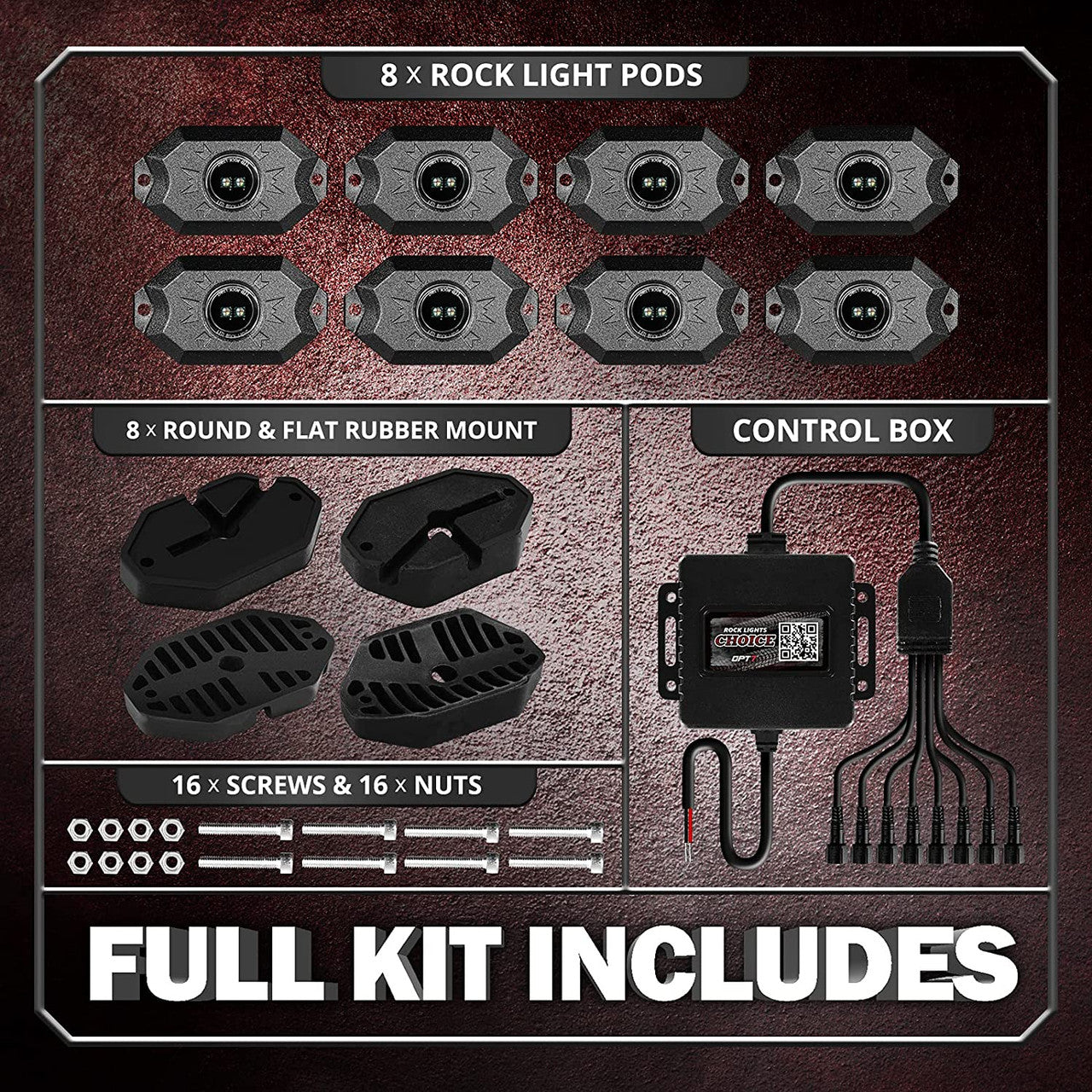 AURA LED Rock Light Kit With 8 Multi-Color (RGBW) Pods