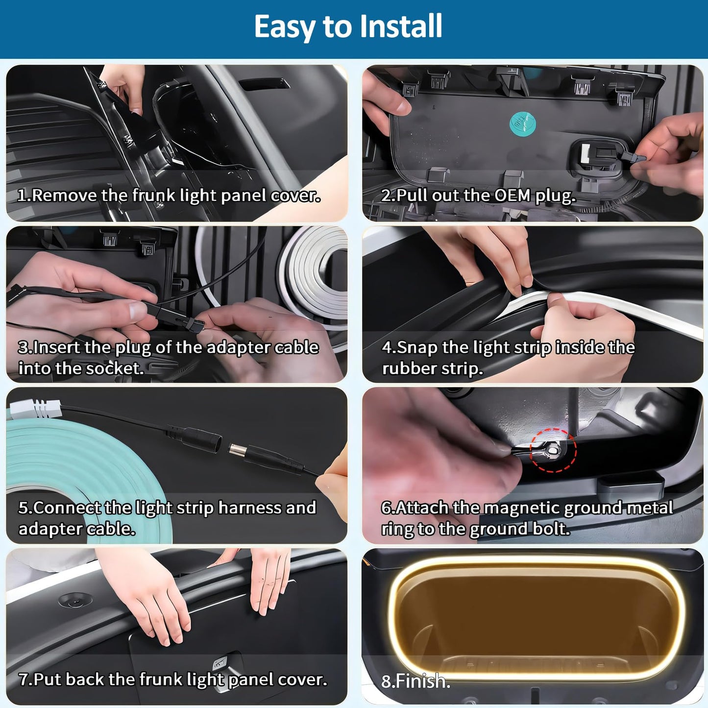 Tesla Model Y Juniper Frunk LED Light Strip 2025 | Ambient Warm Lighting Kit for Model Y Accessories 2020-2026 | Interior Upgrade for Front Trunk