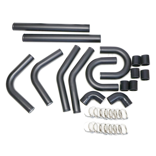 REV9 Universal Intercooler Pipping Kit, Aluminum, 2.5", Black Coupler, Black Piping