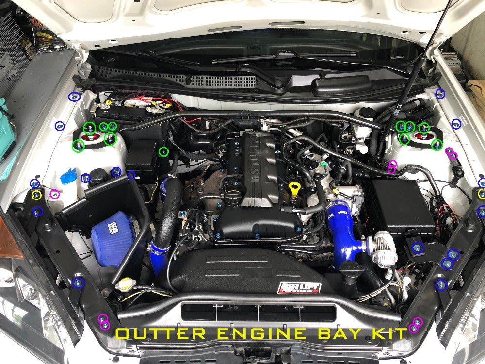 JDC Titanium Engine Bay Dress-Up Hardware Kit | Hyundai Genesis Coupe 2.0T BK1