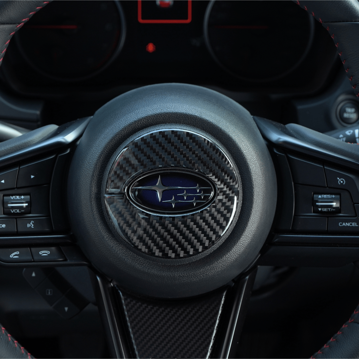 JDMuscle [22-26 WRX] P&S Series Carbon Fiber Airbag Trim Cover | Black Carbon Fiber/ Red Carbon Fiber*Clearance*No Returns*