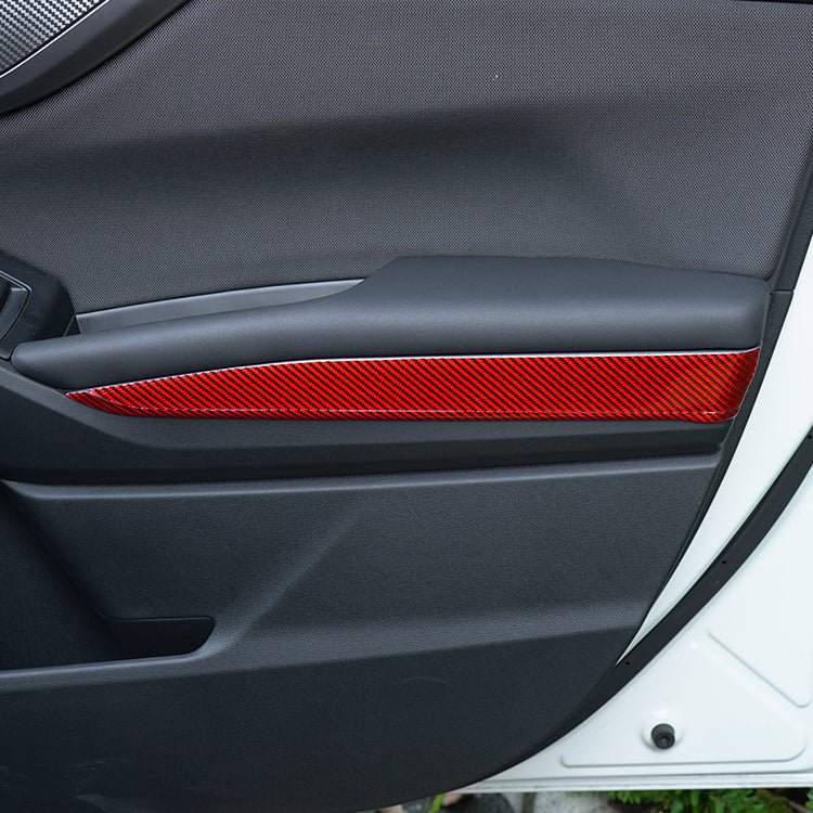 JDMuscle [22-26 WRX] P&S Series Carbon Fiber Interior Door Upper Panel Accent Covers 8 PC | Black Carbon Fiber/ Red Carbon Fiber*Clearance*No Returns*