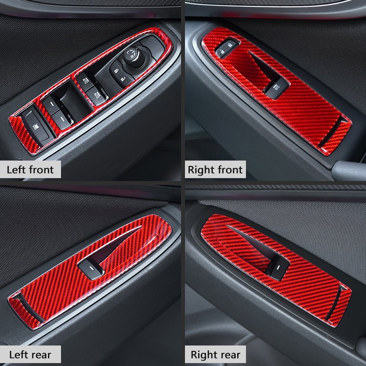 JDMuscle [22-26 WRX] P&S Series Carbon Fiber Window Switch Trim Covers 4 PC | Black Carbon Fiber/ Red Carbon Fiber*Clearance*No Returns*