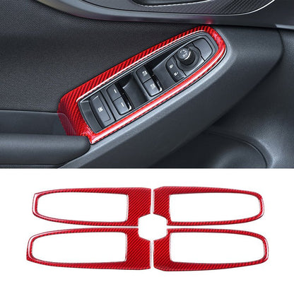 JDMuscle [22-26 WRX] P&S Series Carbon Fiber Window Switch Trim Covers 4 PC | Black Carbon Fiber/ Red Carbon Fiber*Clearance*No Returns*