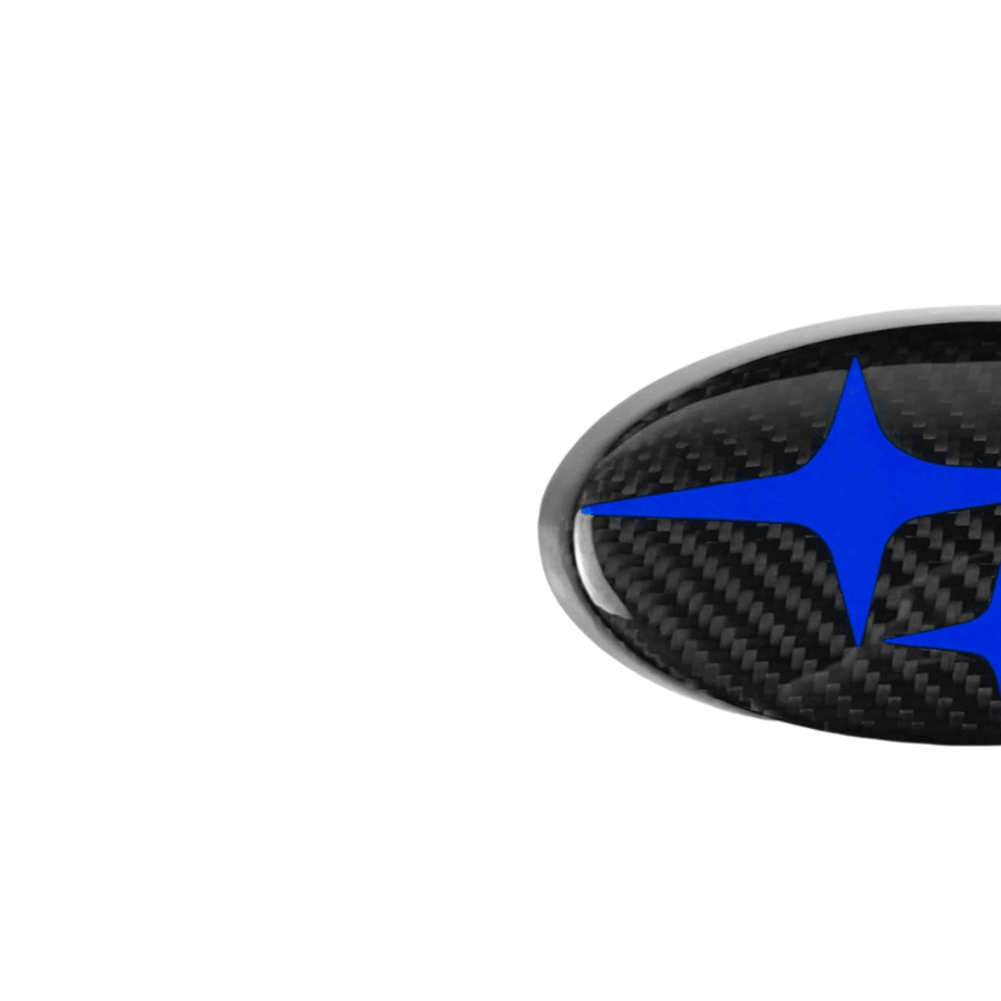 JDMuscle Pre-preg Carbon Fiber Subaru Emblem Covers Front & Back, Red/White/Blue [22-26 WRX, 15-21 WRX/STI, 18-23 Crosstrek, 17-23 Impreza]