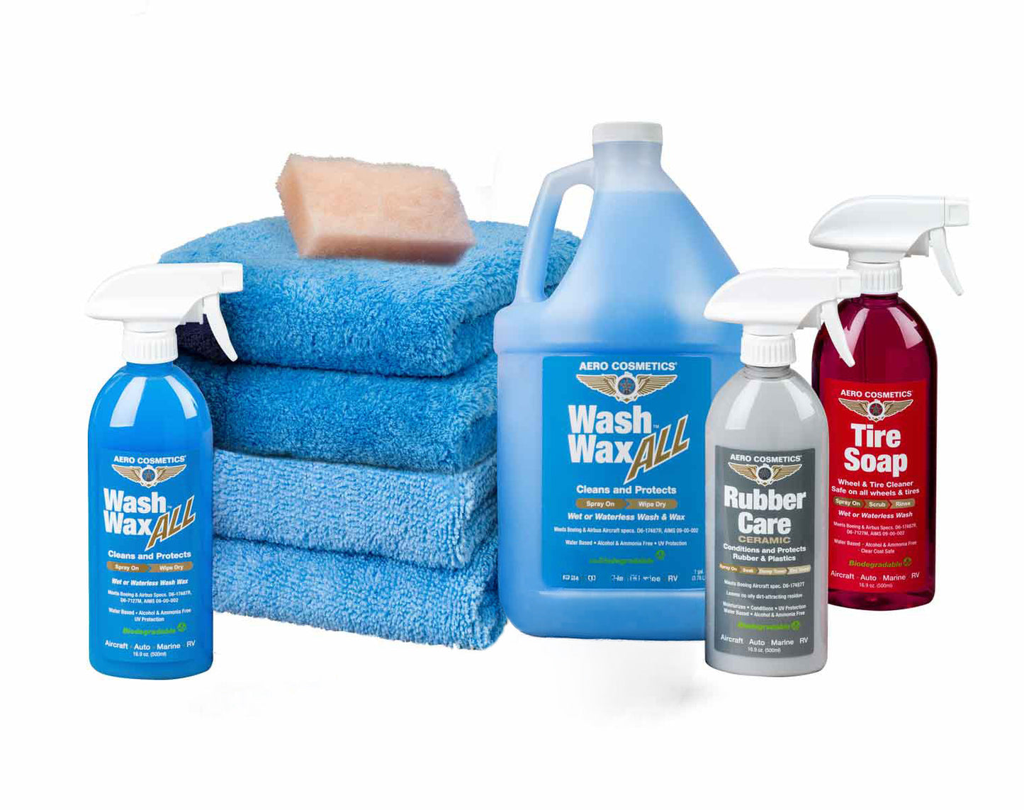 Premium Waterless Car Wash Kit 192 Fl. oz - Wash Wax ALL, Tire Soap, Rubber Care & Tire Brush