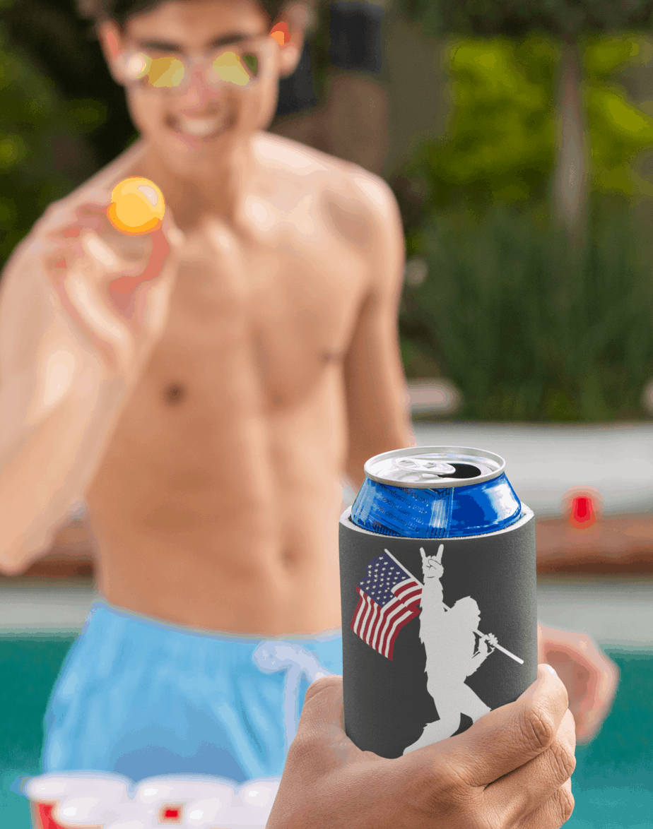 Sasquatch Rock On American Flag bigfoot Foam Can and Bottle Coolers