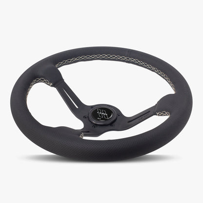 The Le Mans | Black Perforated Leather | Black Spoke | White Stitch