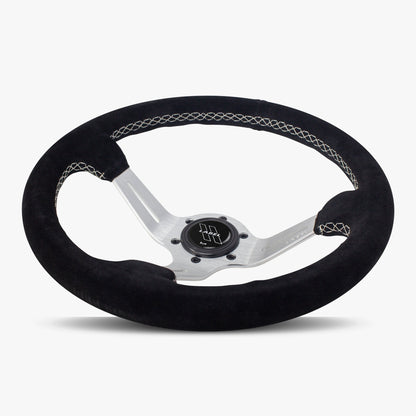 The Le Mans | Black Alcantara Suede | Silver Spoke | White Stitch