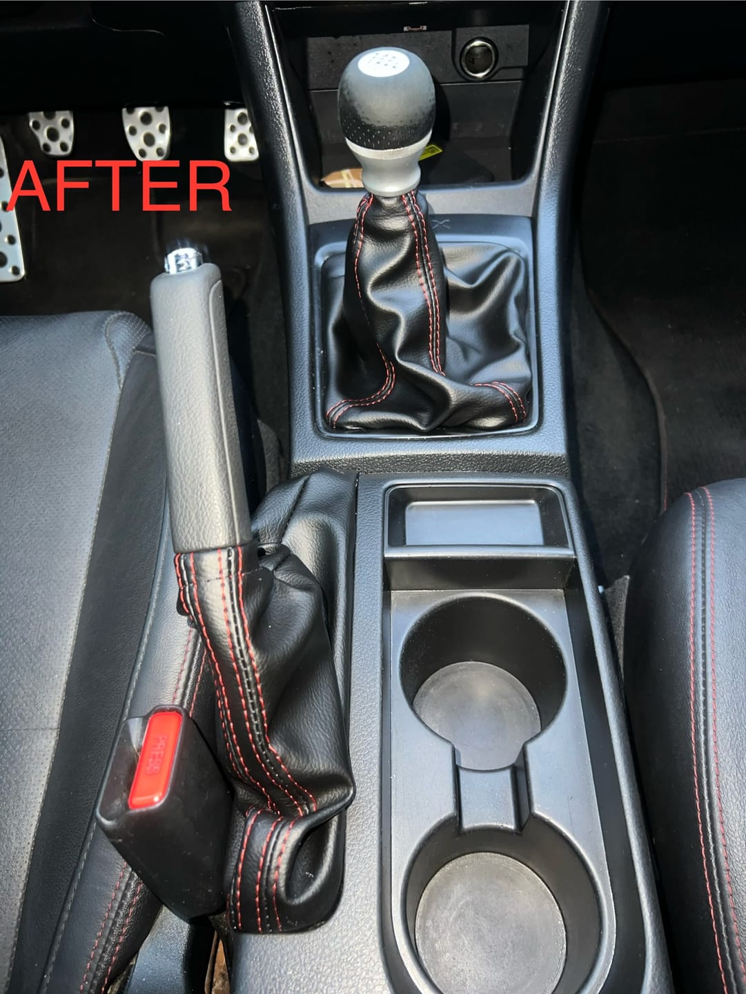 2008 - 2016 Subaru Impreza WRX STI Shift E-Brake Boot & Console Lid Cover Set In Black With Red Stitching