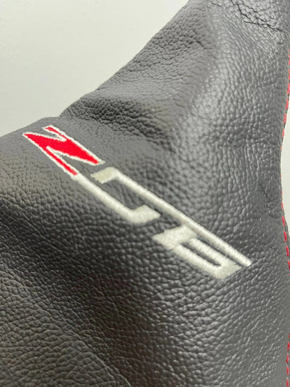 Black Leather/ Suede Shift Boot Cover with Embroidery For Chevy Corvette C5 Z06 2001-2004
