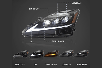 Lexus IS250/IS250C/IS350/IS220d & ISF(XE20) Black Matrix Projector Headlights (2006-2014)