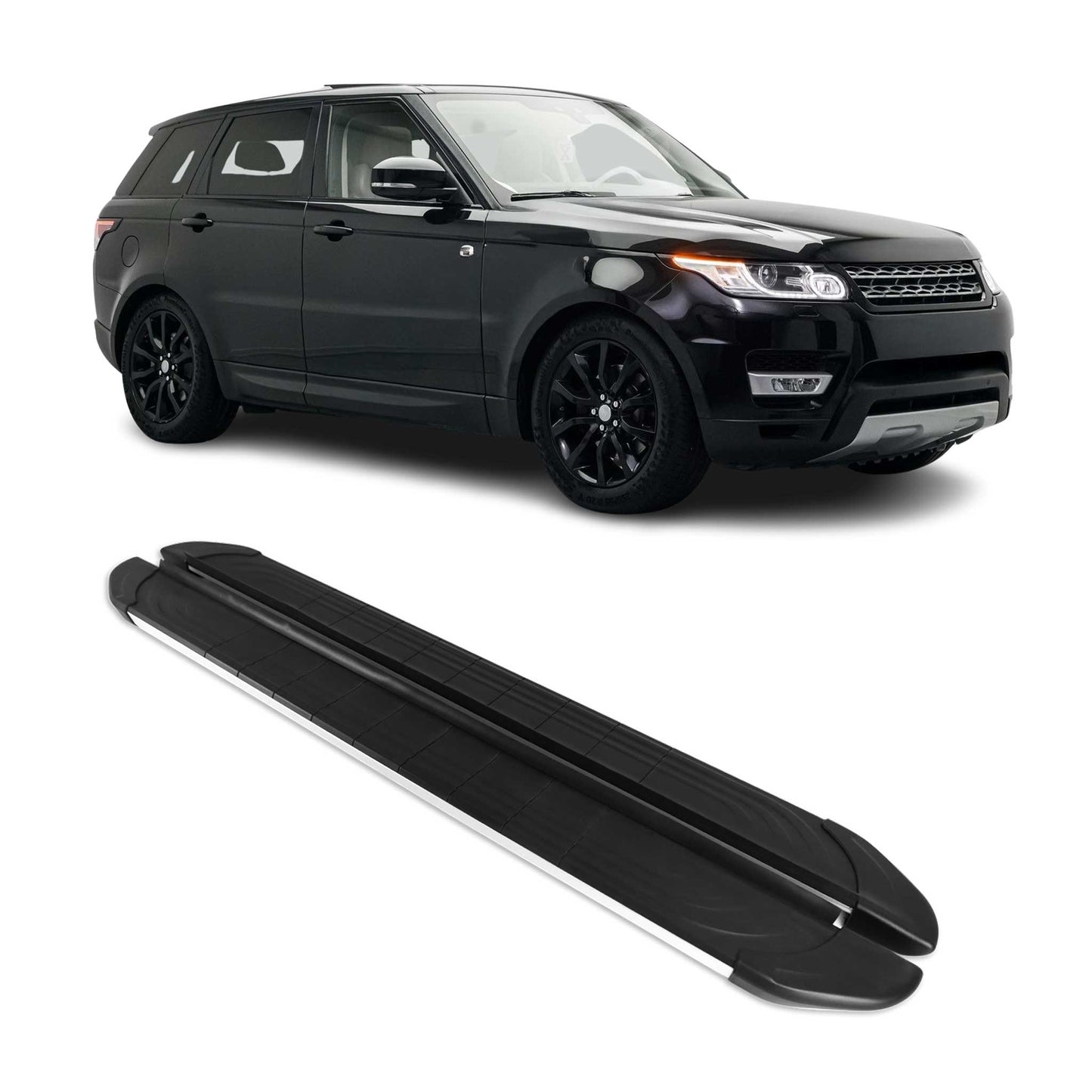 2014-2022 Land Rover Range Rover Sport Running Boards Side Steps Silver & Black
