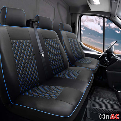 2015-2026 Ford Transit Leather Front Car Seat Covers Protector Black Blue