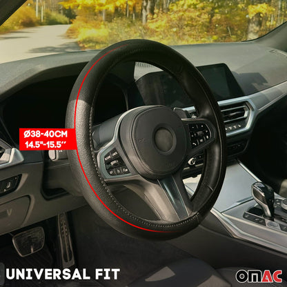 14.5-15.5’’ Steering Wheel Cover Black Dotted Leather Anti-slip Breathable
