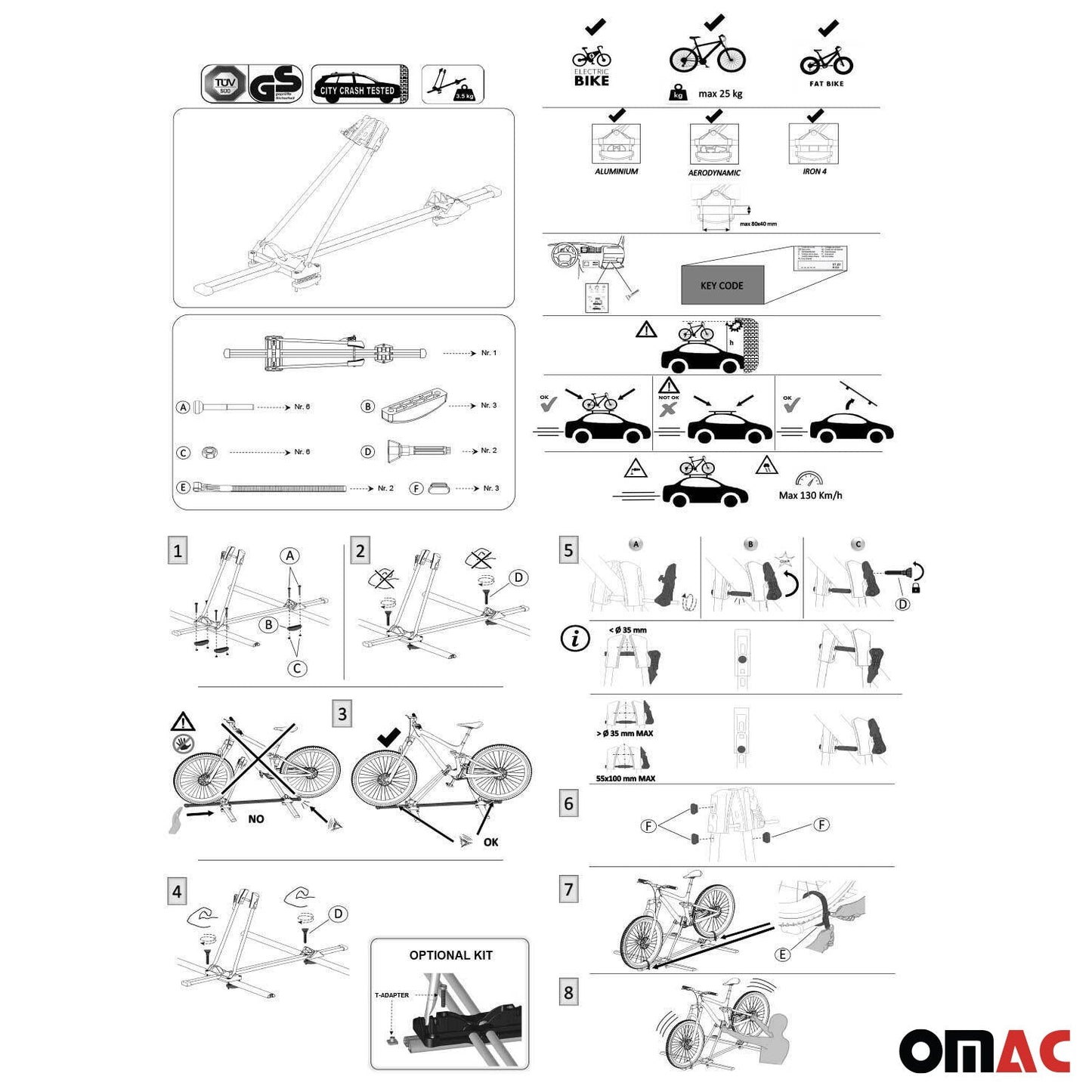 Bike Rack Mount Bicycle Carrier Lightweight Durable Steel Silver