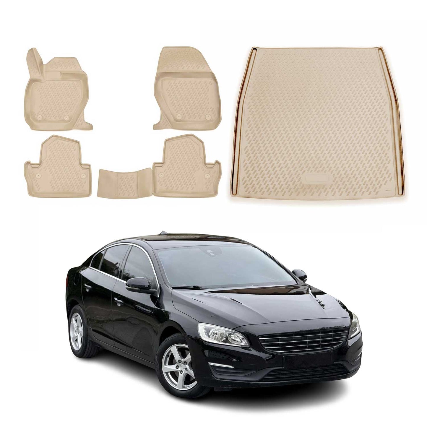 2013-2018 Volvo S60 Floor Mats & Cargo Liner Full Set All Weather Beige