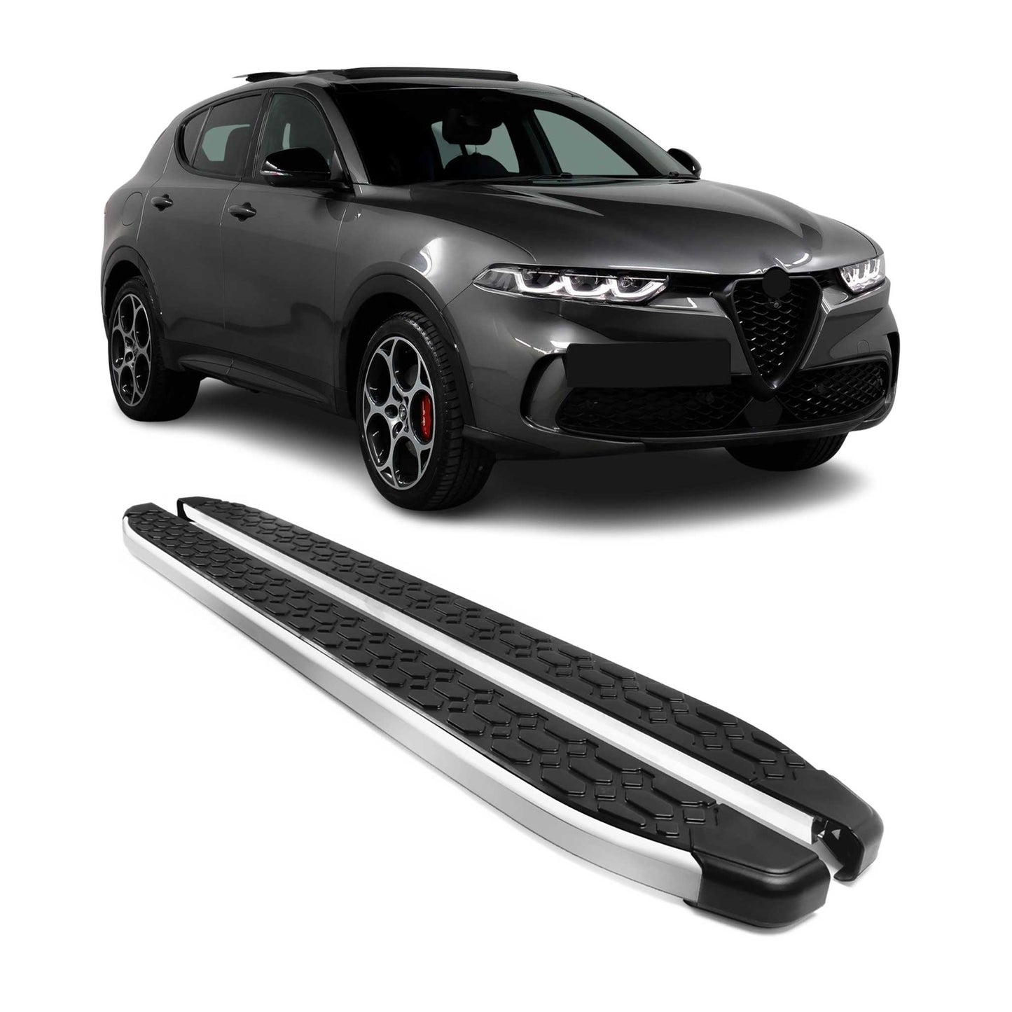 2023-2026 Alfa Romeo Tonale Running Boards Side Steps Silver & Black