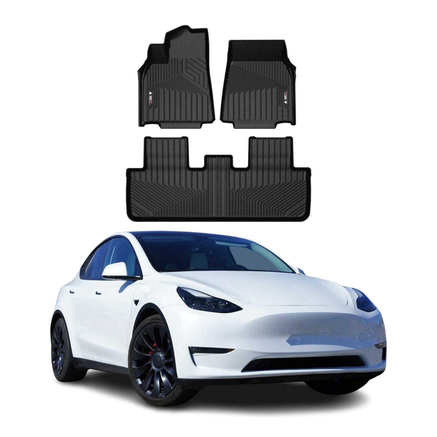 2020-2026 Tesla Model Y Premium Floor Mats Liners First and Second Row Set Black