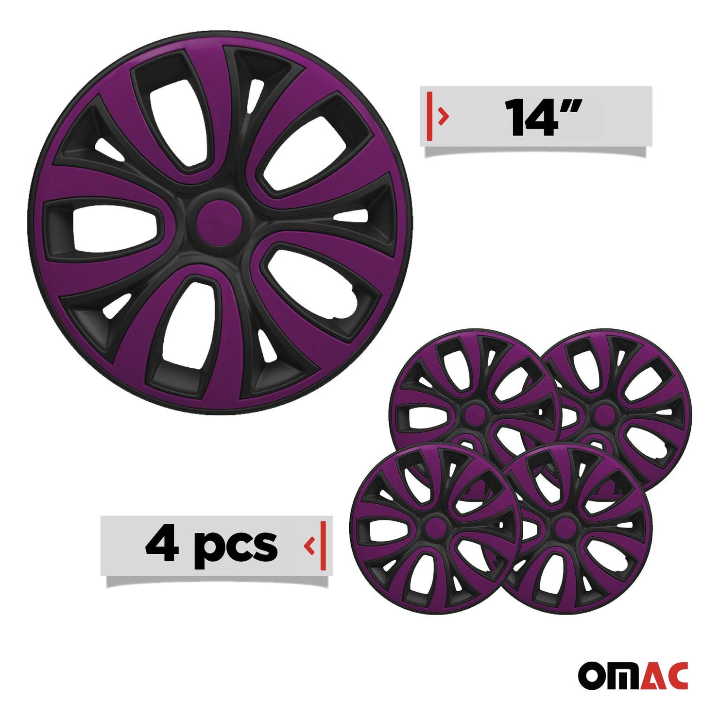 ColorFlex Hub Caps Wheel Cover 14" Black Matt & Violet Full Set 4 pcs.