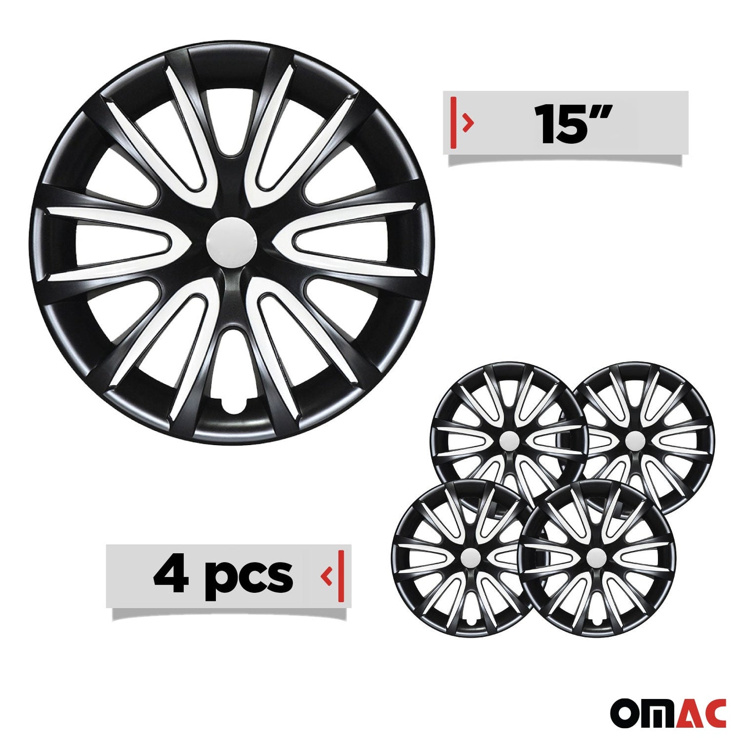 Bicolo Hub Caps Wheel Cover 15" Black & White Full Set 4 pcs.