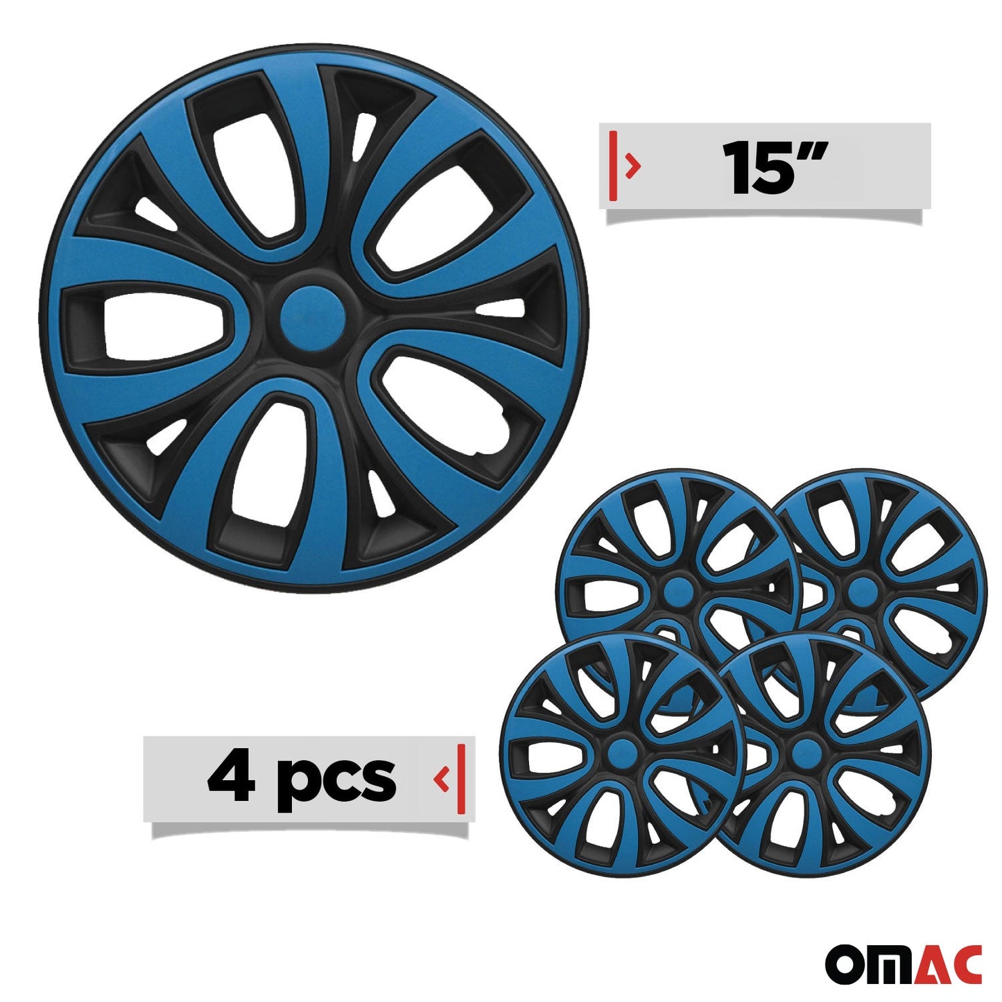 ColorFlex Hub Caps Wheel Cover 15" Black Matt & Blue Full Set 4 pcs.