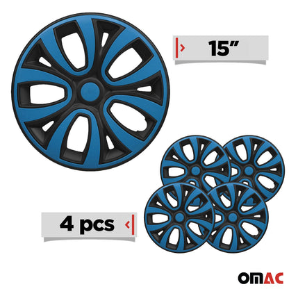 ColorFlex Hub Caps Wheel Cover 15" Black Matt & Blue Full Set 4 pcs.