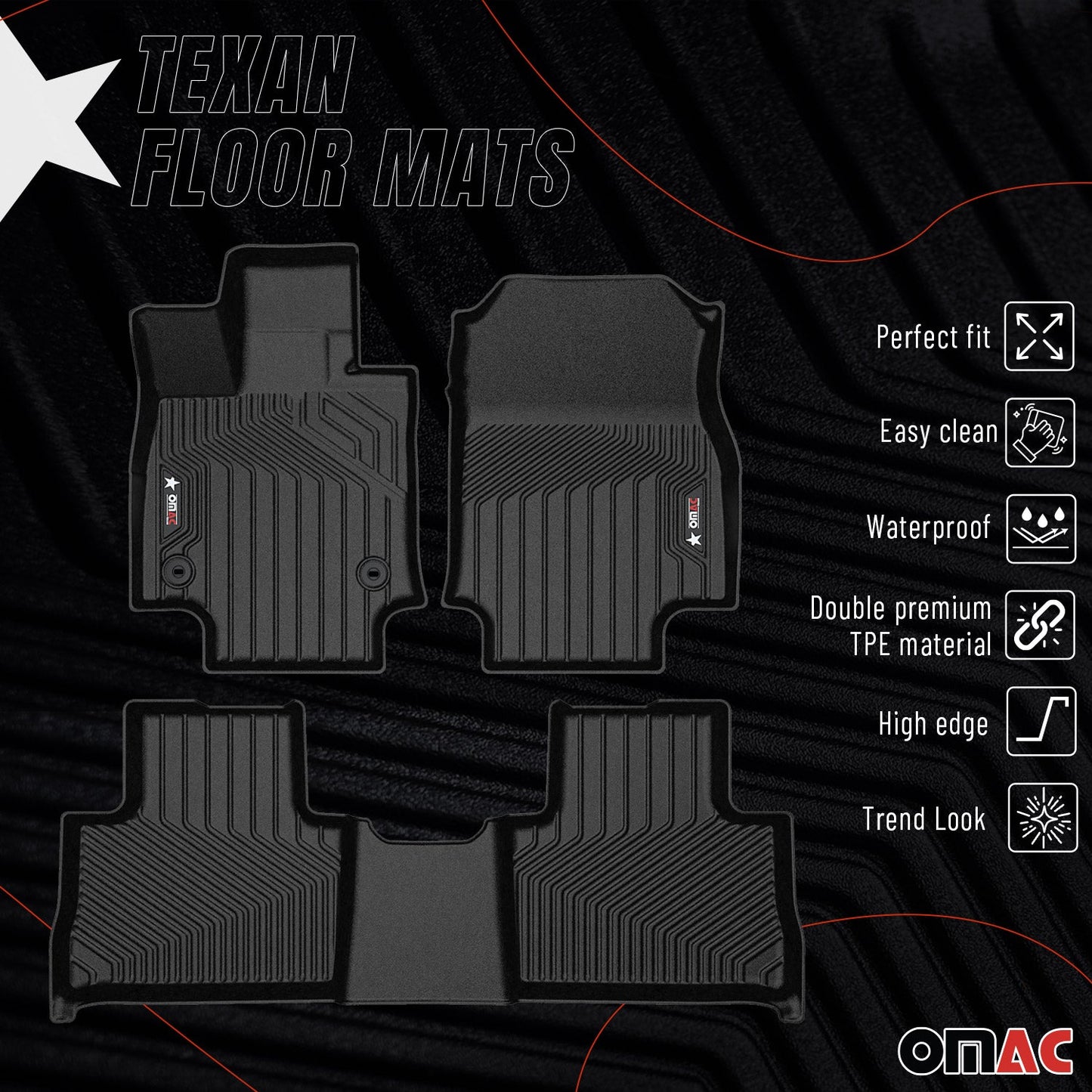 2019-2025 Toyota RAV4 Gas Premium Floor Mats Liners First and Second Row Set Black