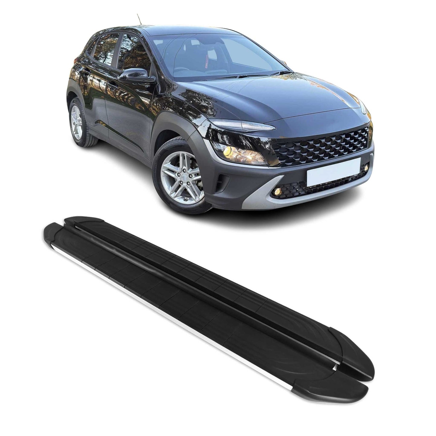 2018-2023 Hyundai Kona Running Boards Side Steps Silver & Black