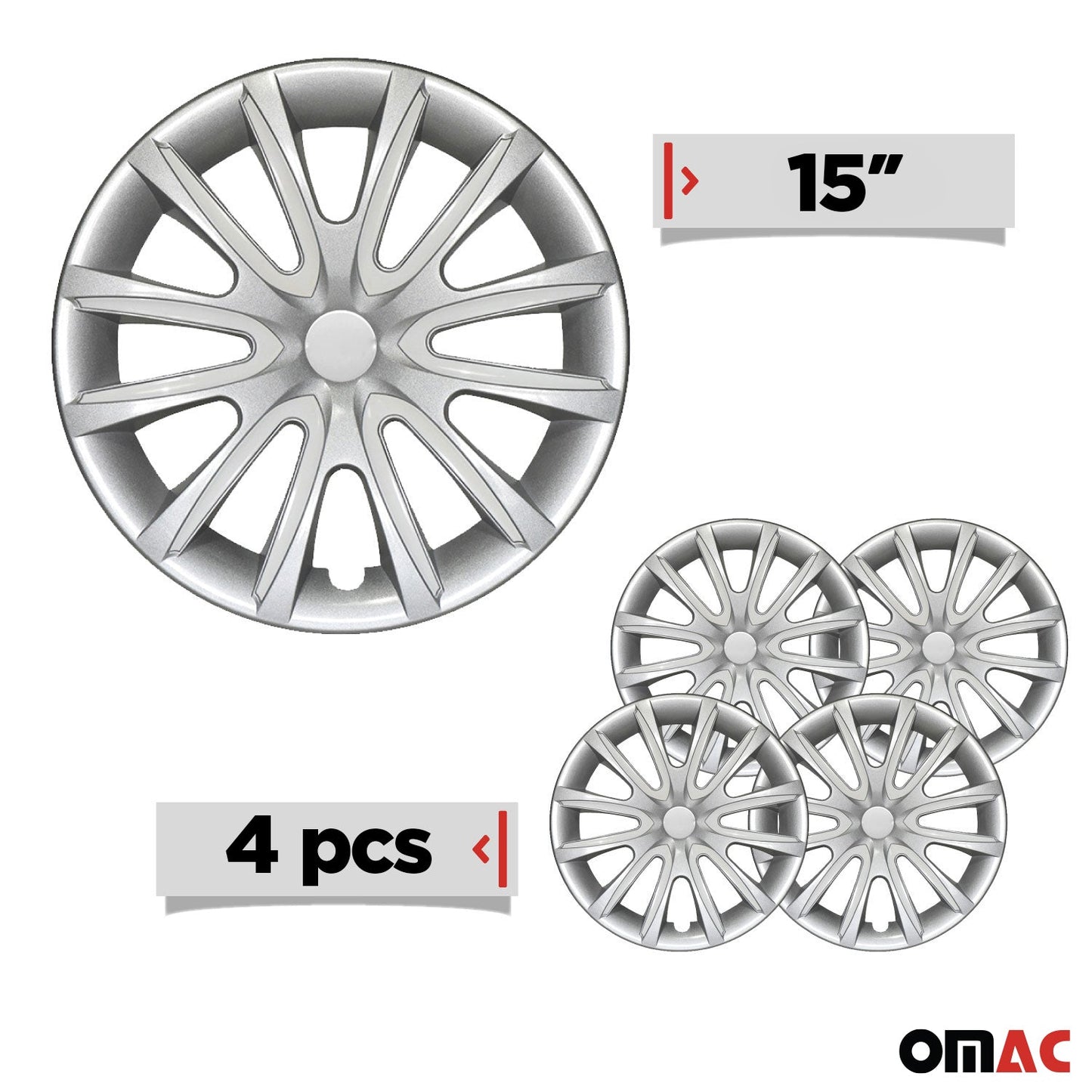 Bicolo Hub Caps Wheel Cover 15" Gray & White Full Set 4 pcs.