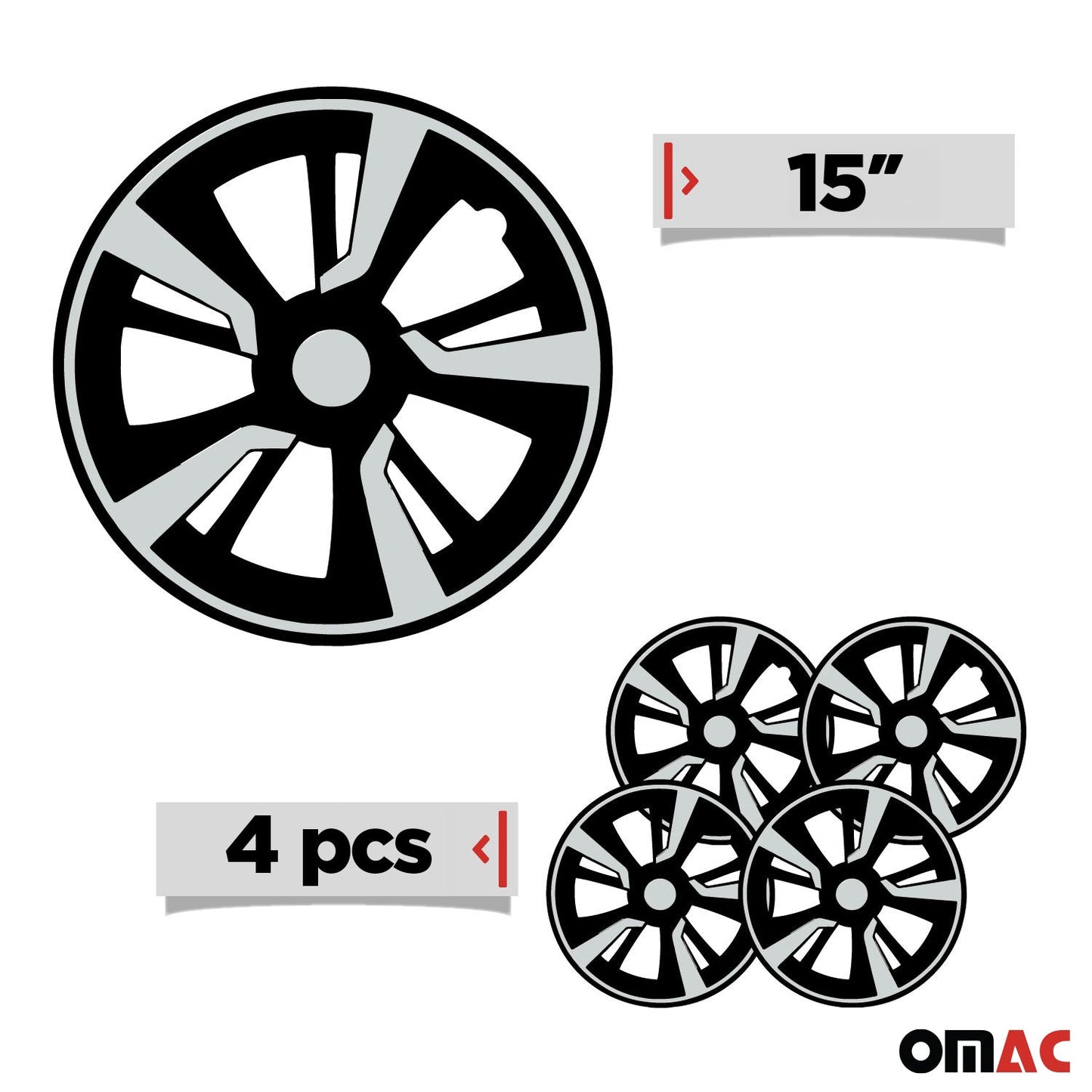 Twintone Hub Caps Wheel Cover 15" Black & White Insert Full Set 4 pcs.