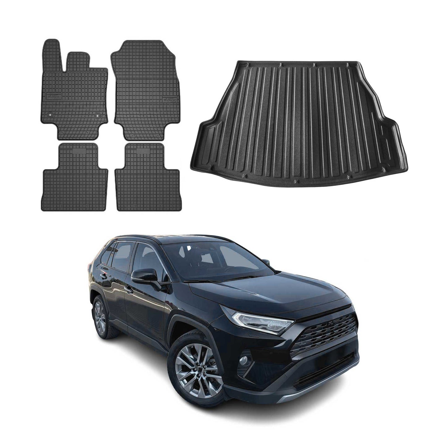 2019-2025 Toyota RAV4 Floor Mats & Cargo Liner Full Set All Weather Black