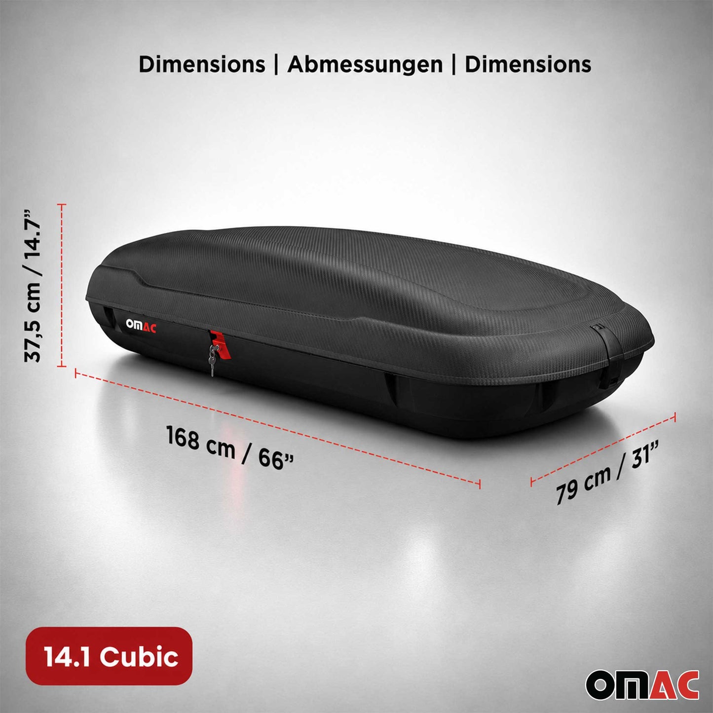 Roof Cargo Box 14.1 Cubic Feet Carbon Fiber Textured