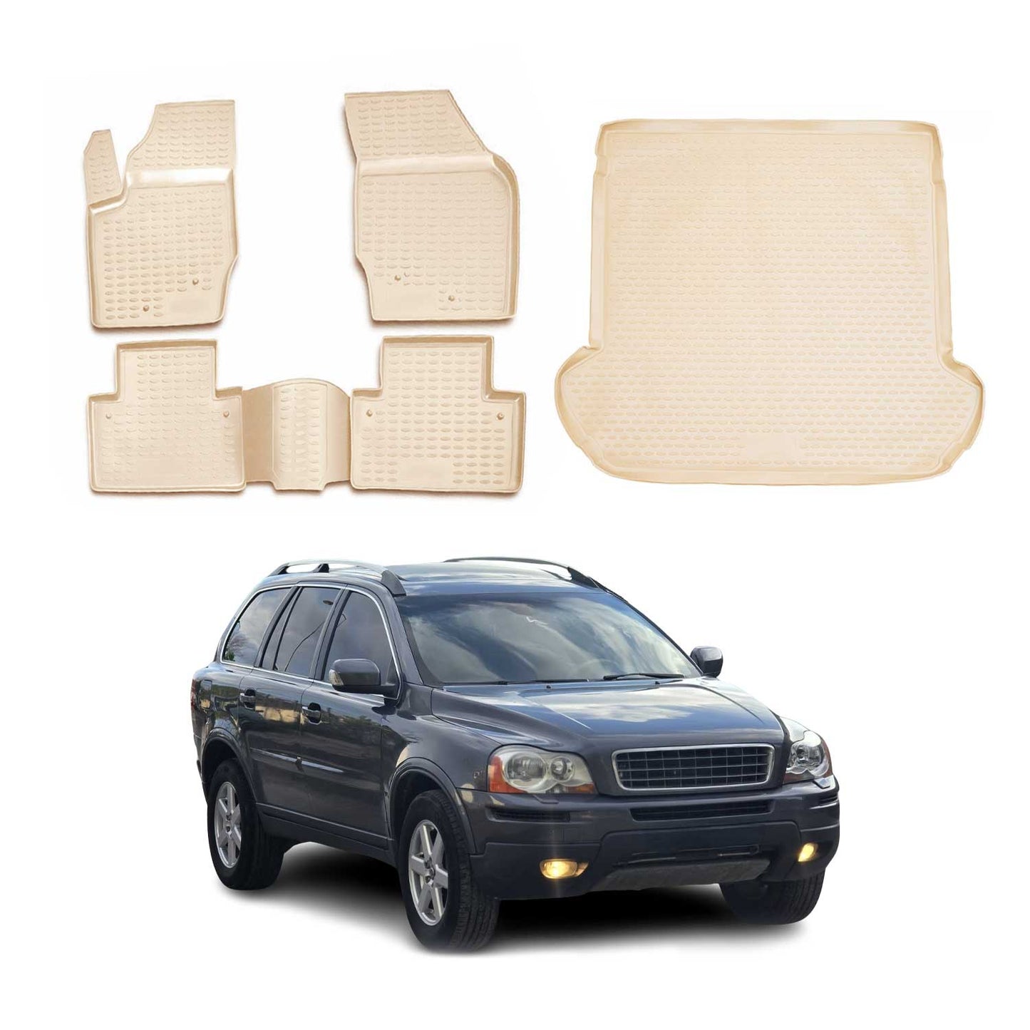 2003-2014 Volvo XC90 1.gen 5-Seats Floor Mats & Cargo Liner Full Set All Weather Beige