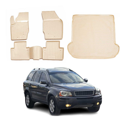 2003-2014 Volvo XC90 1.gen 5-Seats Floor Mats & Cargo Liner Full Set All Weather Beige