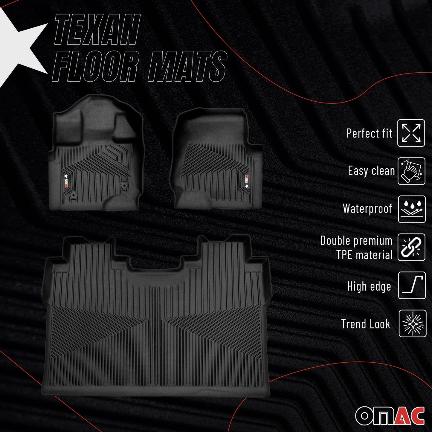 2015-2020 Ford F-150 SuperCrew Premium Floor Mats Liners First and Second Row Set Black