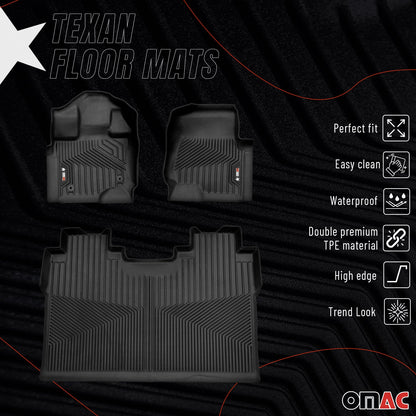 2015-2020 Ford F-150 SuperCrew Premium Floor Mats Liners First and Second Row Set Black