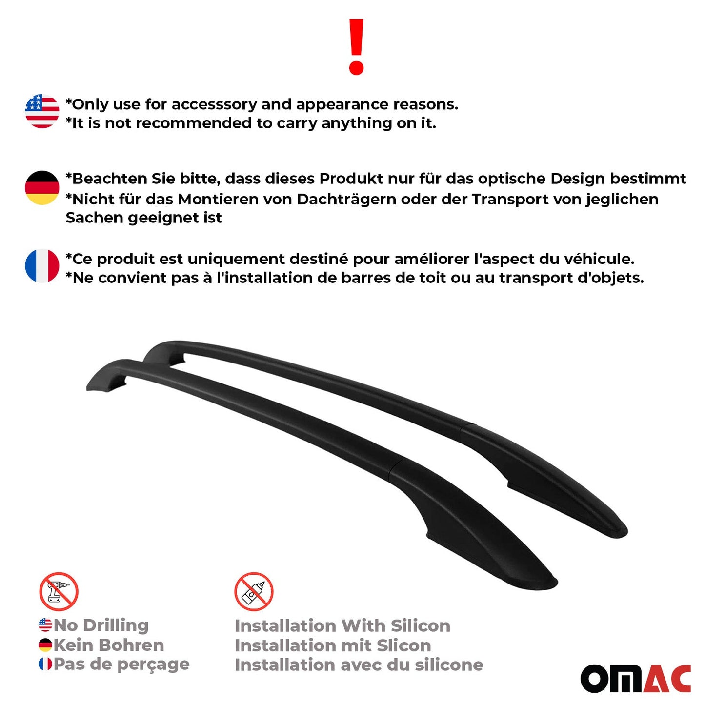 2013-2016 Hyundai i10 Hatchback Roof Rack Rails Side Rails Aluminium Black 2 Pcs