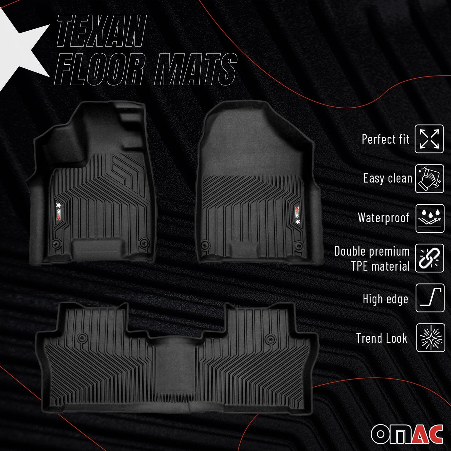 2019-2026 Honda Passport Premium Floor Mats Liners First and Second Row Set Black