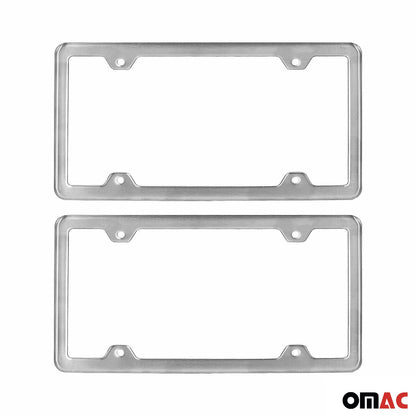 2 Pcs Brushed Chrome S. Steel License Plate Frame Tag Holder